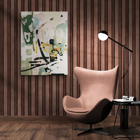 Pintura abstracta en tonos verdes y pasteles