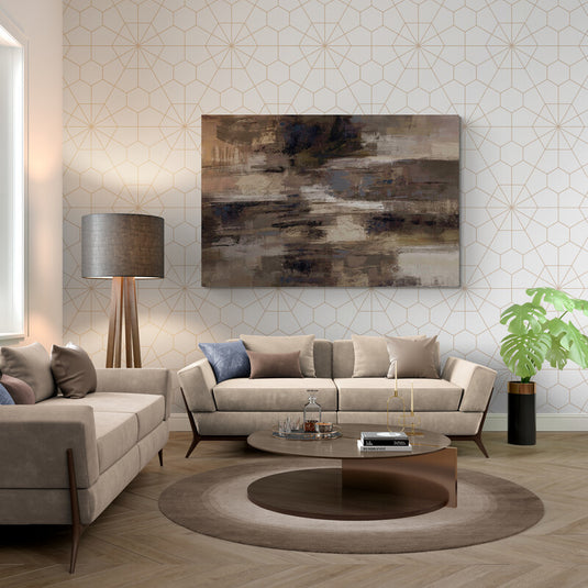 Cuadro de arte abstracto con tonos café, gris y crema: Explorando la serenidad y la armonía