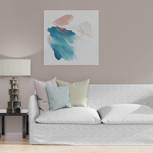 Cuadro Decorativo: Armonía de Azul y Rosa sobre Fondo Blanco Puro