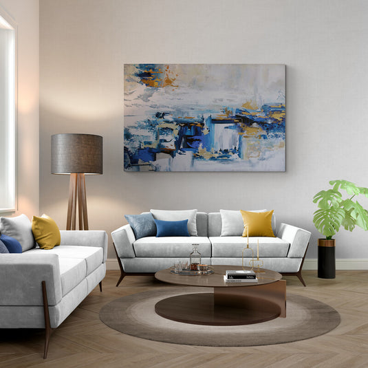 Cuadro abstracto en azul y oro