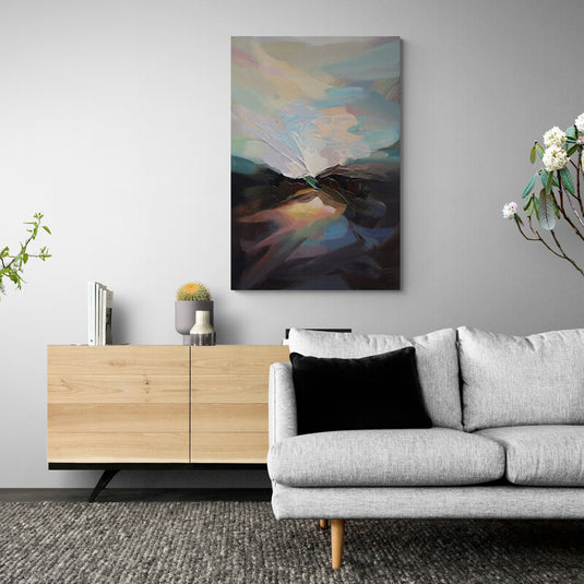 Pintura abstracta de amanecer con tonos suaves