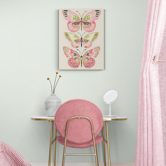 Lienzo decorativo con mariposas en tonos rosa y verde