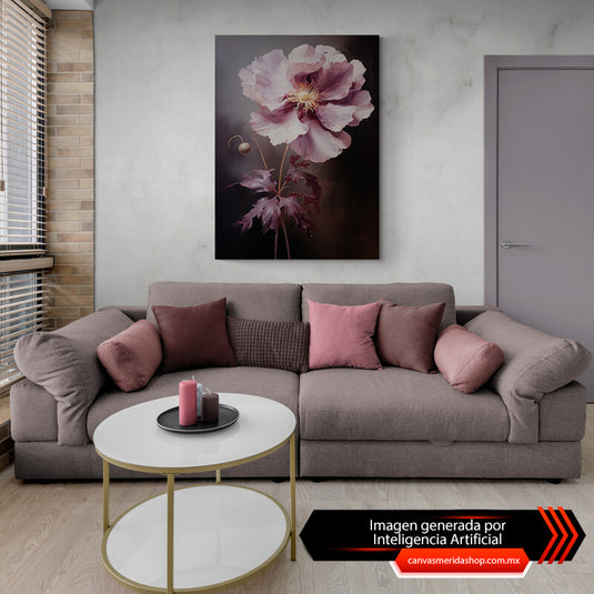 Flor morada en fondo oscuro, arte floral vibrante