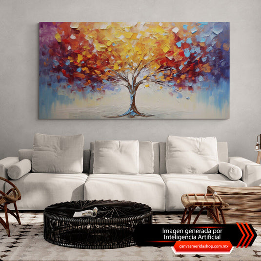 Árbol Colorido: Impresionismo Moderno en Paleta Vibrante - Canvas Mérida Fine Print Art