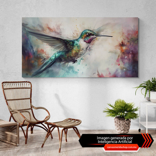 Armonía Alada: Colibrí y Flor en Acuarela