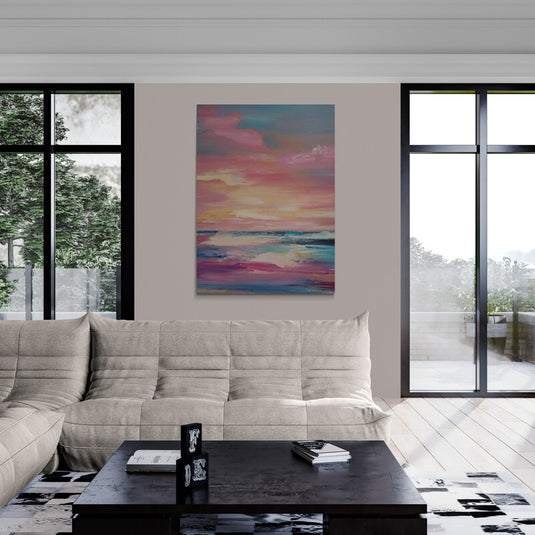 Paisaje abstracto de atardecer en tonos pastel