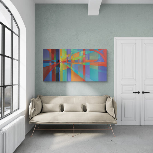 Pintura abstracta geométrica con colores vibrantes