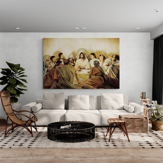 Representación realista de La Última Cena con Jesús y los apóstoles.