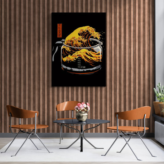 Cuadro decorativo con ilustración de ola estilo japonés dentro de cafetera