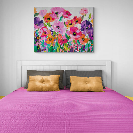 Pintura floral de amapolas coloridas en tonos vivos para decoración moderna.