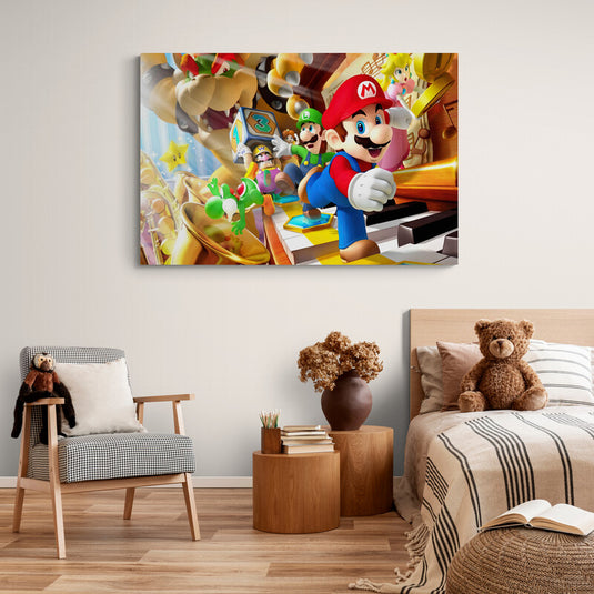 Cuadro decorativo Mario Bros en colores vivos para habitación infantil