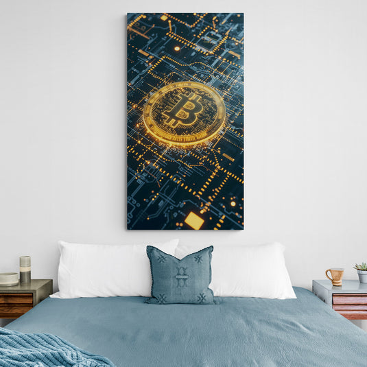 Arte Digital de Bitcoin Dorado sobre Circuitos
