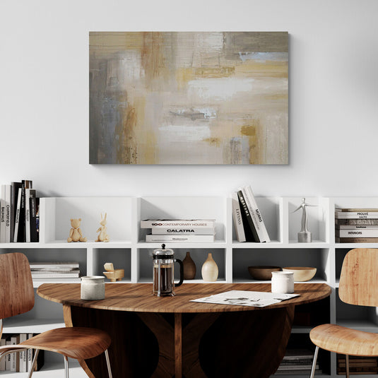 Pintura abstracta en tonos neutros con texturas suaves