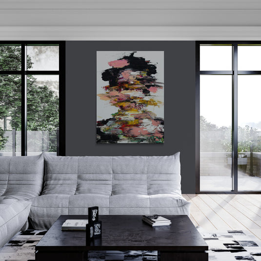 Retrato abstracto en capas de color con pinceladas dinámicas