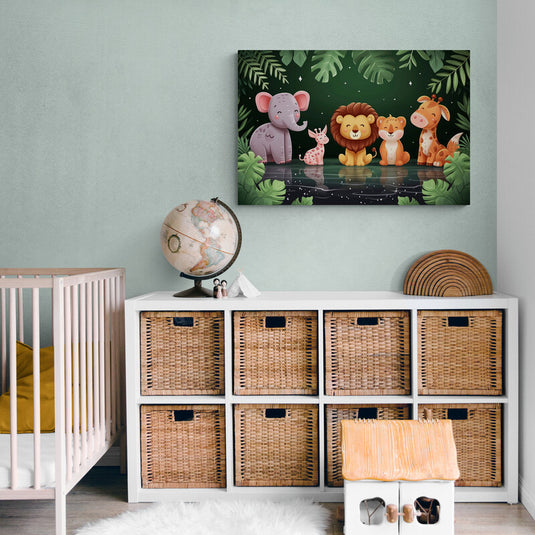 Obra de arte de animales de la jungla en habitación infantil