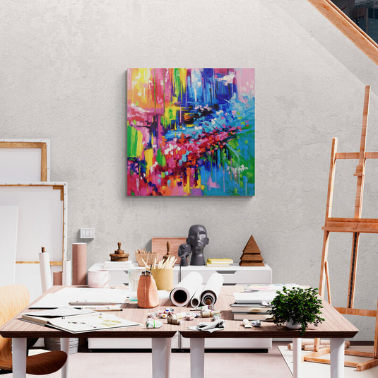Pintura abstracta de paisaje urbano colorido