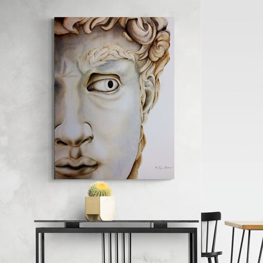 Cuadro Decorativo del Rostro del Rey David en Fondo de Color Crema