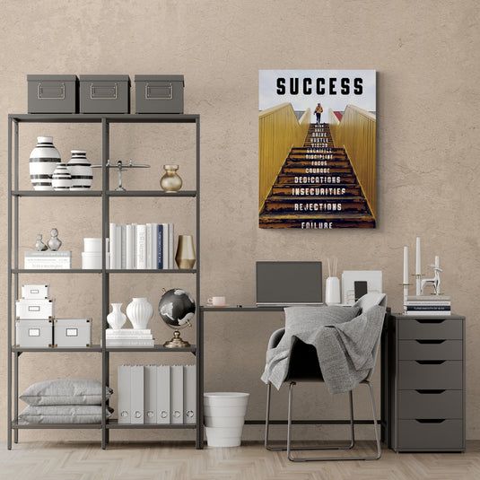 Póster de éxito con escalera motivacional