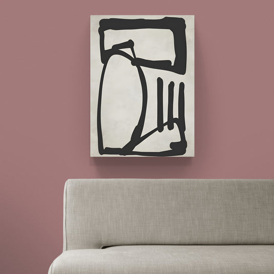 Líneas gruesas negras formando figuras geométricas abstractas sobre fondo blanco y gris.