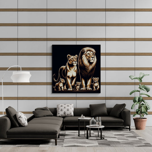 Familia de leones sobre fondo negro