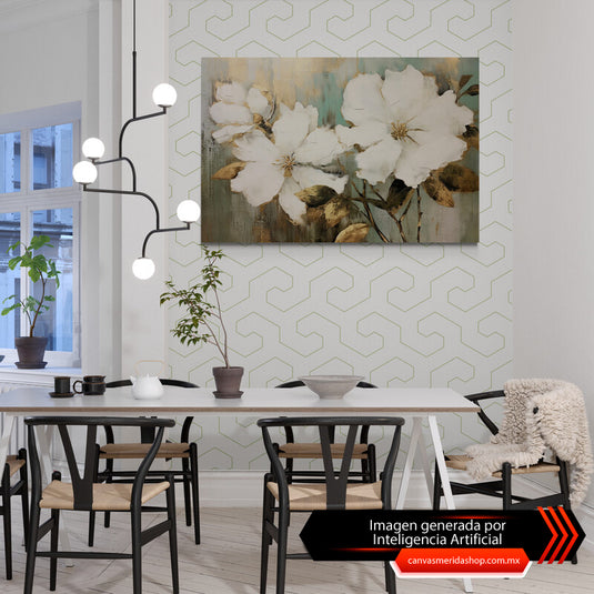 Flores hojas doradas - Canvas Mérida Fine Print Art