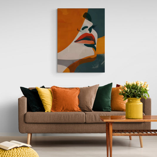 Pintura decorativa rostro mujer abstracto labios rojos