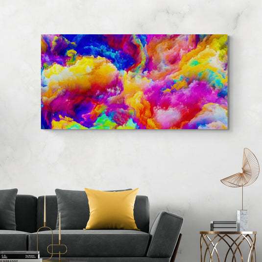 Pintura abstracta con nubes de colores vibrantes y brillantes