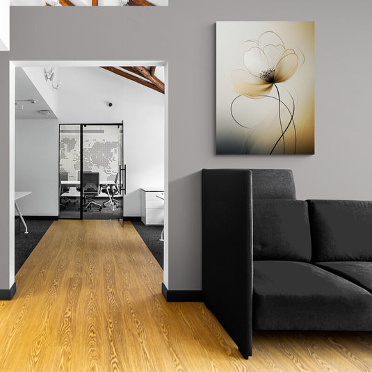 Flor abstracta en tonos dorados con líneas negras en arte digital