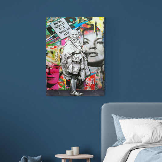 Gandhi con mensaje de amor y vida en estilo graffiti