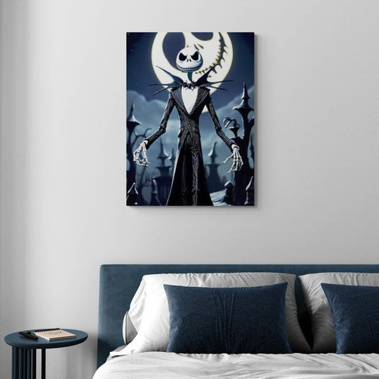 Cuadro decorativo Jack Skellington bajo la luna llena estilo gótico – arte inspirado en El extraño mundo de Jack