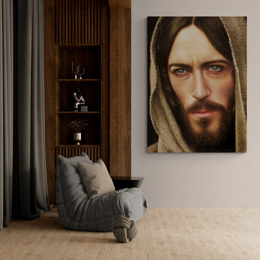 Retrato realista de Jesús con mirada compasiva
