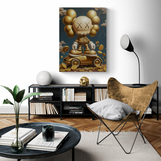 Arte Contemporáneo de Juguete Dorado en Sala de Estar