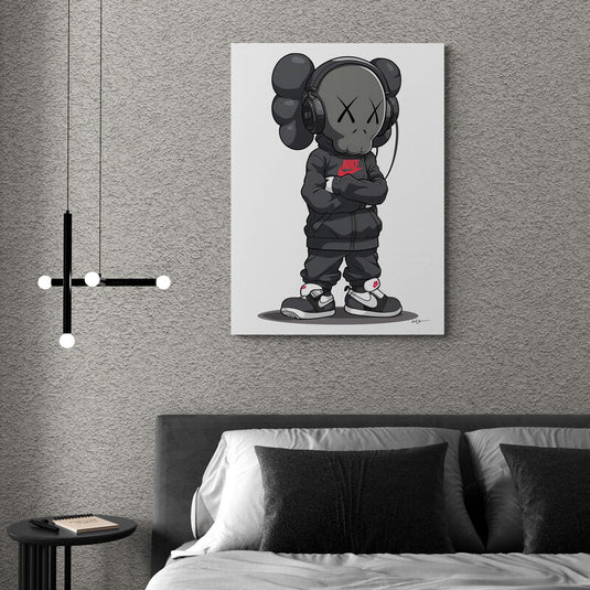 Arte Urbano de Figura con Audífonos en Dormitorio