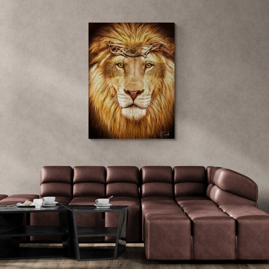 Retrato de león con corona de espinas