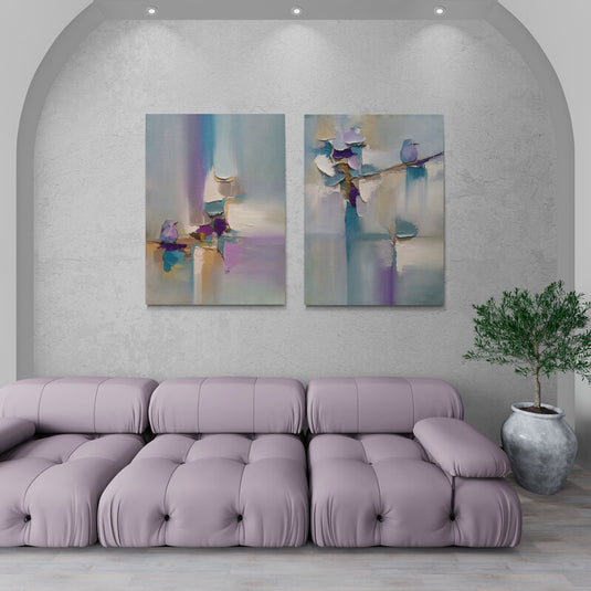 Pájaros en arte abstracto pastel