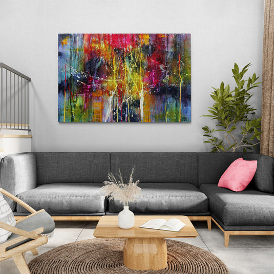 Arte abstracto colorido con rojos y amarillos vibrantes