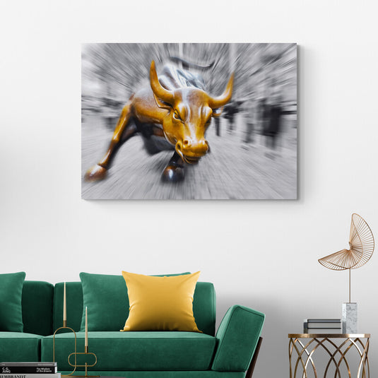 Toro de Wall Street en movimiento dinámico