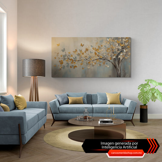 Árbol con mariposas doradas y plateadas