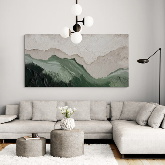 Cuadro abstracto decorativo de inspiración marina con texturas en tonos verdes y blancos estilo arte moderno