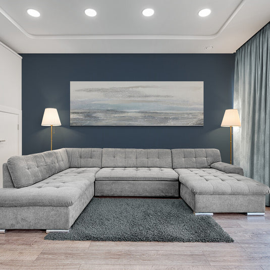 Pintura minimalista en acuarela de un paisaje marino en tonos fríos