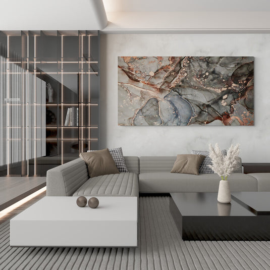 Pintura abstracta mármol en tonos grises y cobre