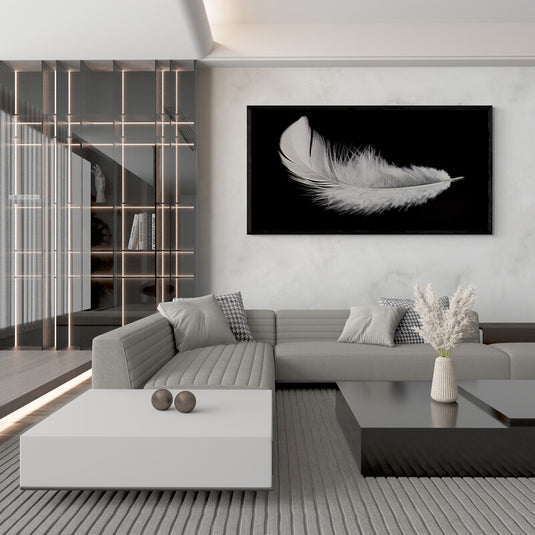 White feather in black - Canvas Mérida Fine Print Art