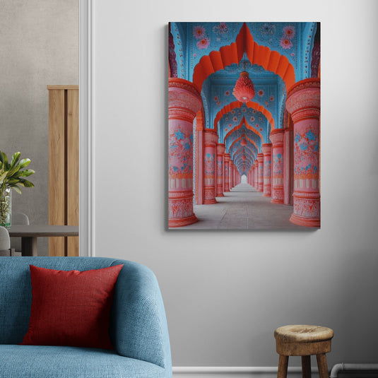 Cuadro de arquitectura india o islámica, estilo contemporáneo y vibrante.