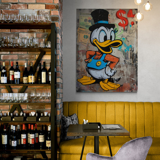 pato con sombrero y símbolo de dólar