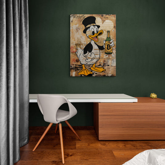 Póster de pato con sombrero y Bitcoin