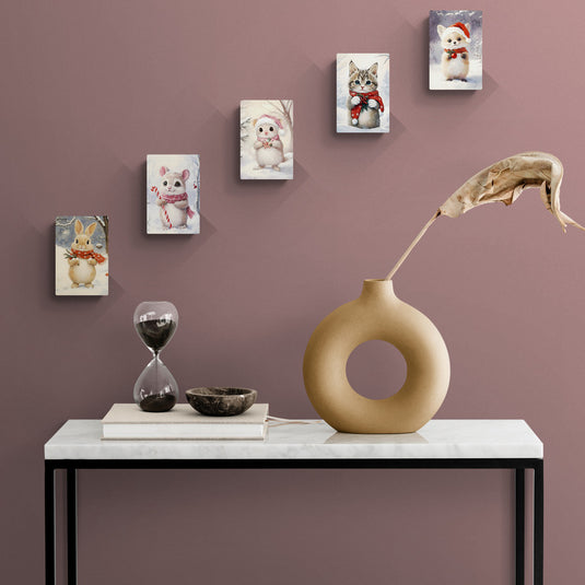 Mini lienzos navideños con animales del bosque festivos