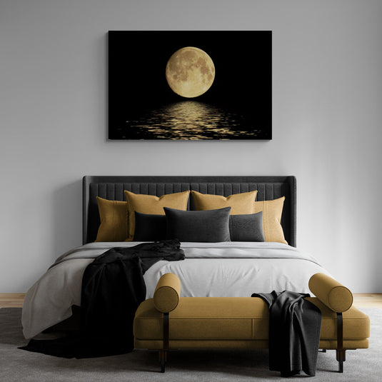 Cuadro decorativo luna llena sobre el mar en noche estrellada minimalista