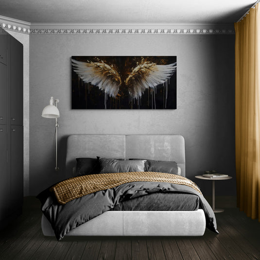 Cuadro moderno de alas blancas y doradas