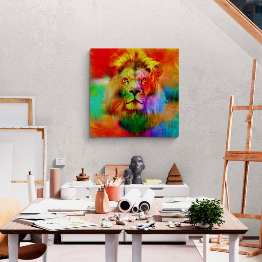 Retrato Multicolor de León en Estilo Abstracto