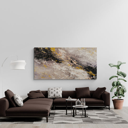 Cuadro abstracto en tonos neutros con detalles dorados